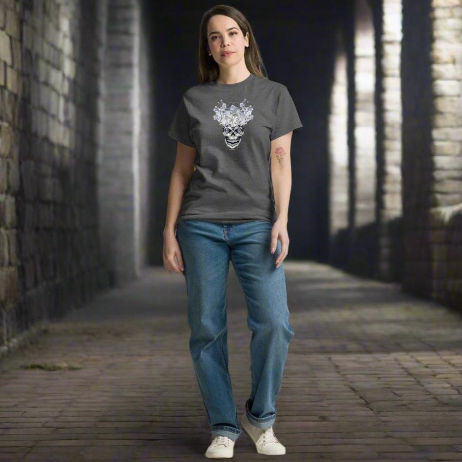 White floral Skull with blue eyes, Unisex T-Shirt
