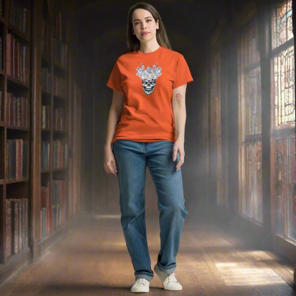 White floral Skull with blue eyes, Unisex T-Shirt