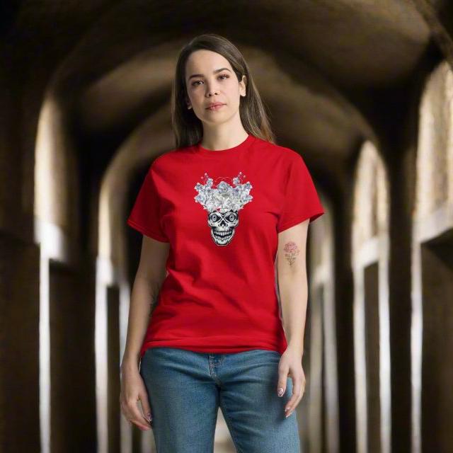 White floral Skull with blue eyes, Unisex T-Shirt