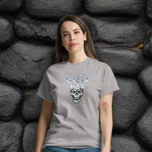 White floral Skull with blue eyes, Unisex T-Shirt