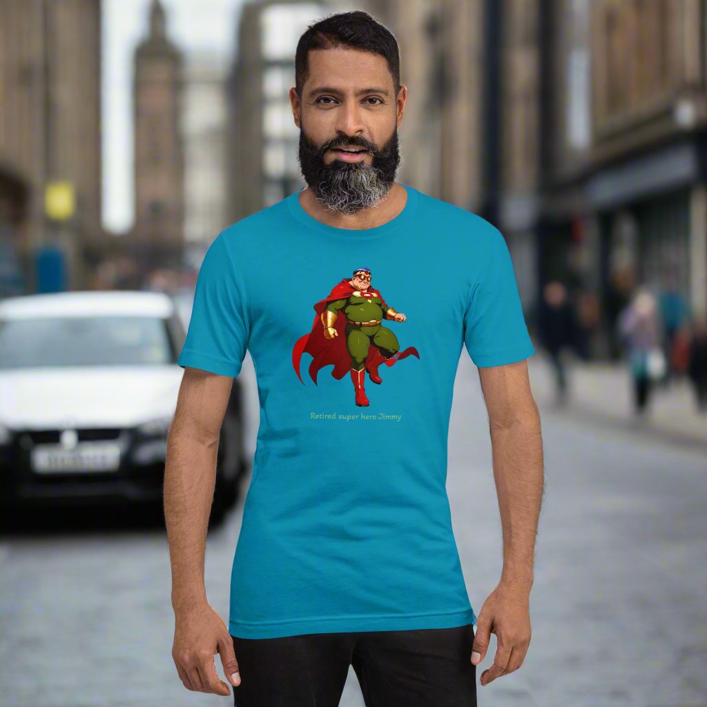 Retired super hero Jimmy. Unisex t-shirt