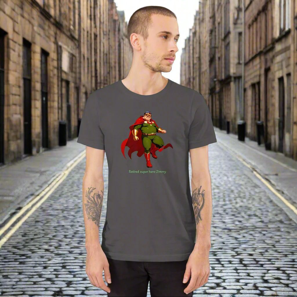 Retired super hero Jimmy. Unisex t-shirt