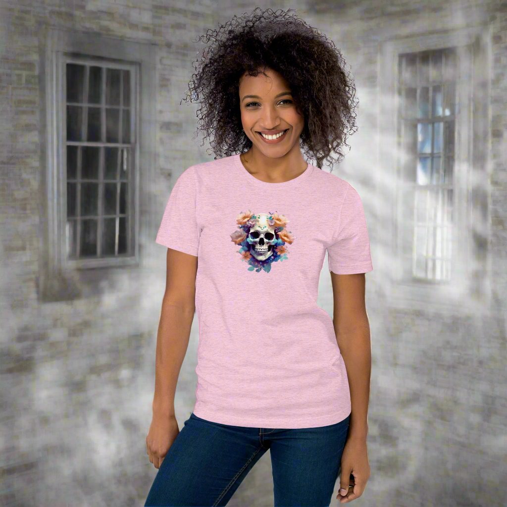Pink floral skull for Halloween Unisex t-shirt