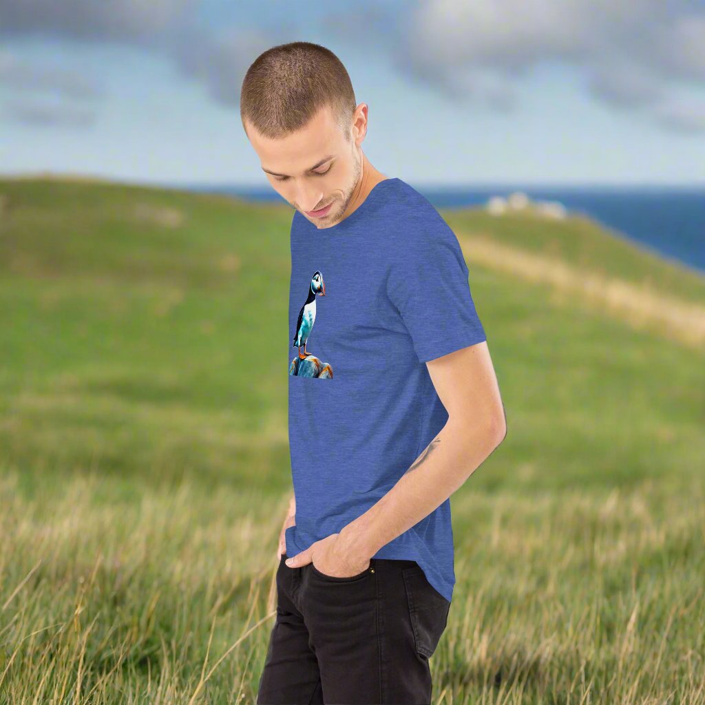 Puffin standing on a rock. Unisex t-shirt