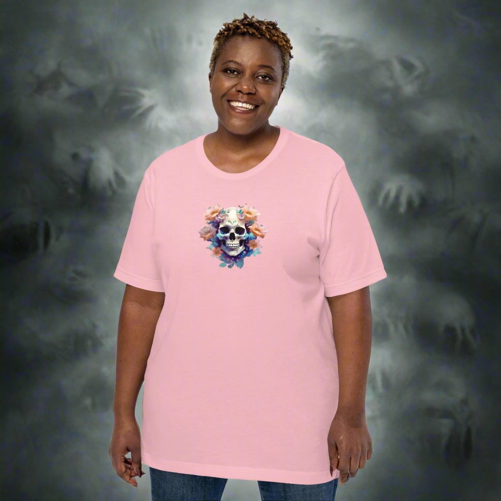 Pink floral skull for Halloween Unisex t-shirt